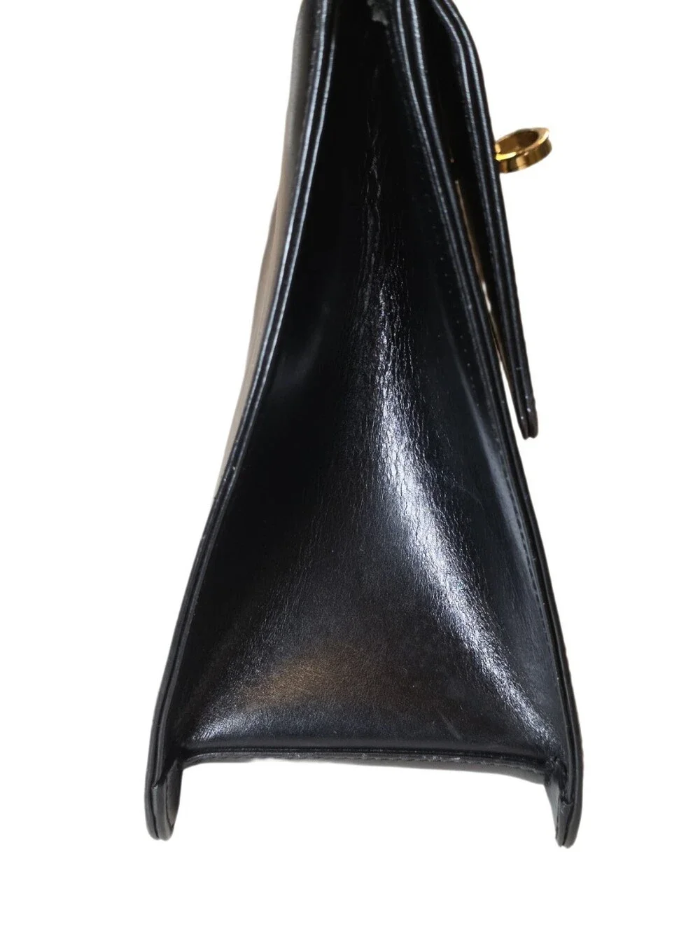 Vintage Black Leather Kelly Style Top Handle Bag Clasp Satchel